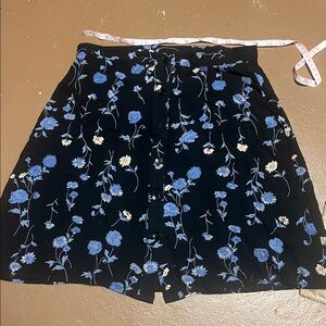 Floral Black and Blue Button-Up Skirt